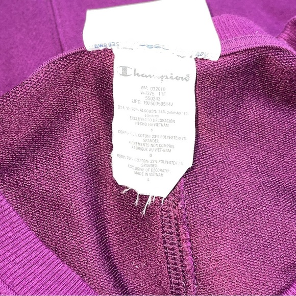 Champion Women's Purple and White Heritage Crew Satin Stitch Logo Sweatshirt - Picture 8 of 8